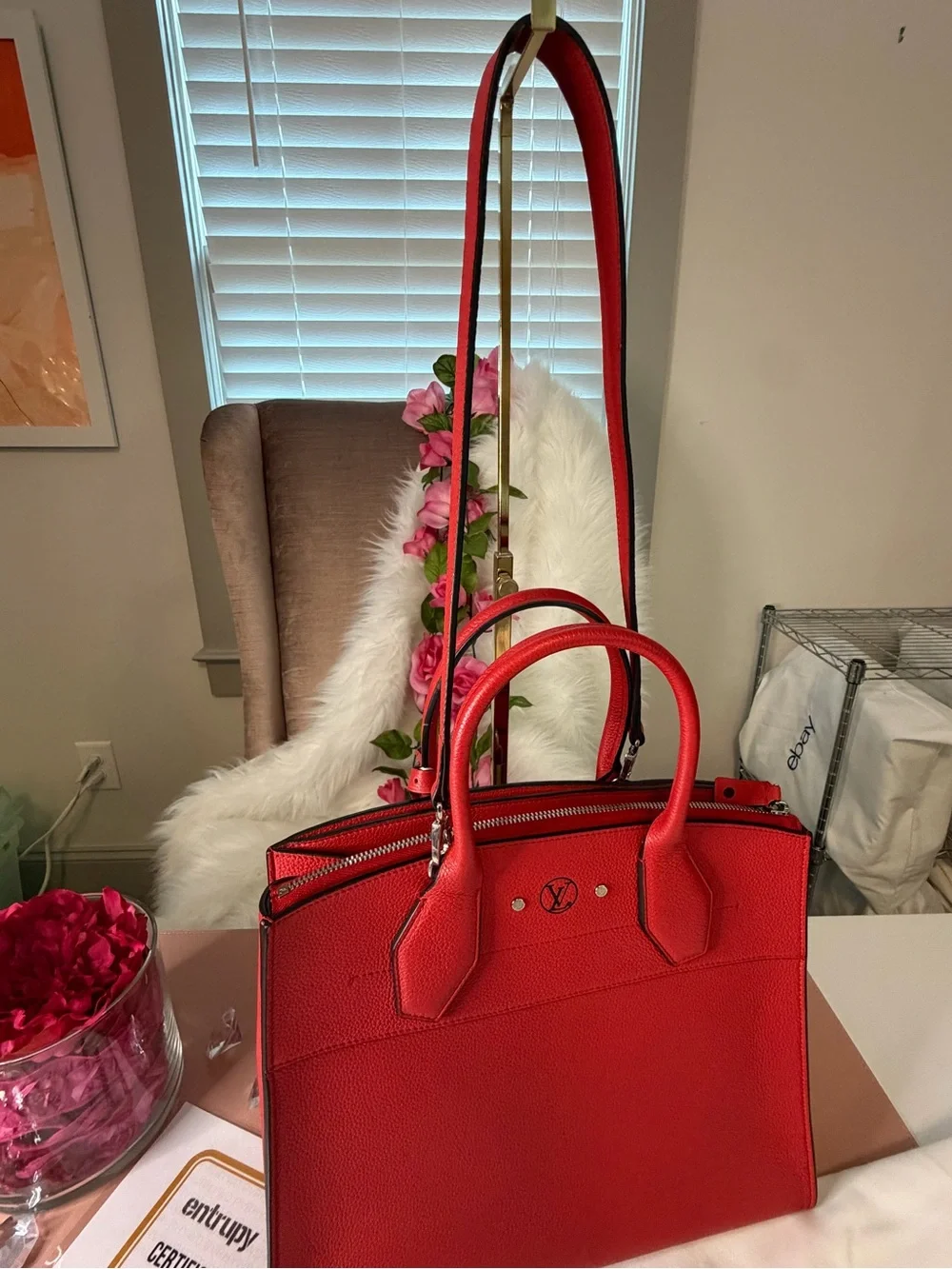 Louis Vuitton City Steamer PM Red Taurillon Leather Tote Bag Entrupy & eBay COA